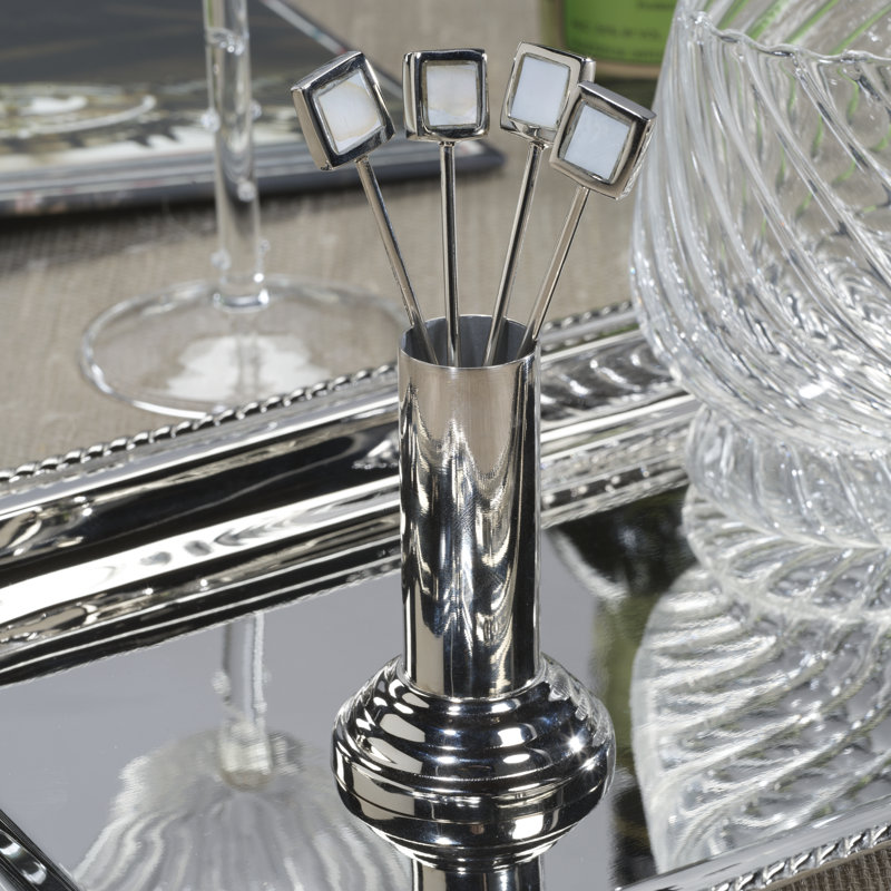 Envee 4-Piece Set Cocktail Picks with Stand, Nickel
