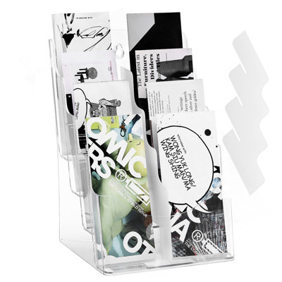 Porte-dépliant en acrylique 8,5 po x 11 po, présentoir à 4 niveaux en acrylique transparent, support de présentation en plastique et cloison amovible pour une exposition de bureau, un comptoir ou une fixation murale