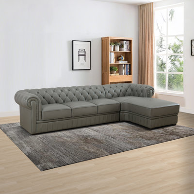 L Shape Genuine Leather Sectional Sofa, 5-seater Chesterfield Couch With Button Tufted Design, Luxury Living Room Furniture Set For House/office/lounge