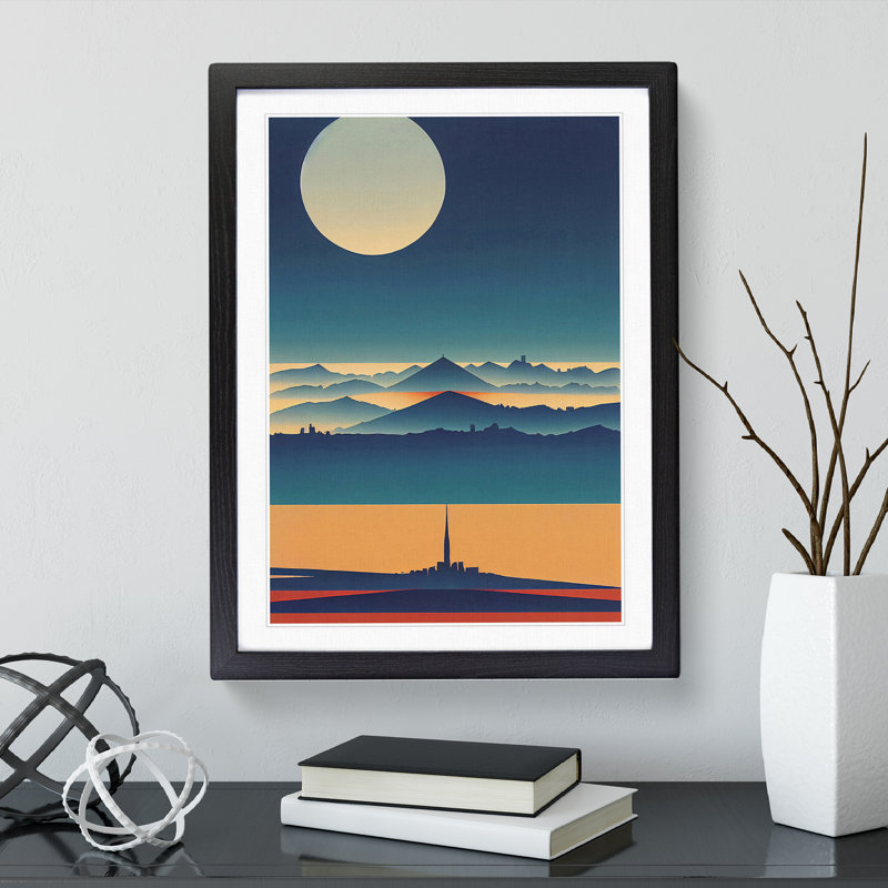 The Abstract Mountain Landscape No.4 - Wall Art, 48cm H x 36cm W, Black Framed Paper, White