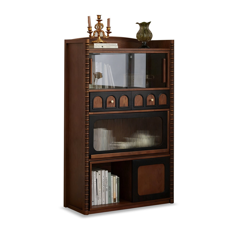 Nut-brown+Black Solid + Manufactured Wood+Glass Display Cases