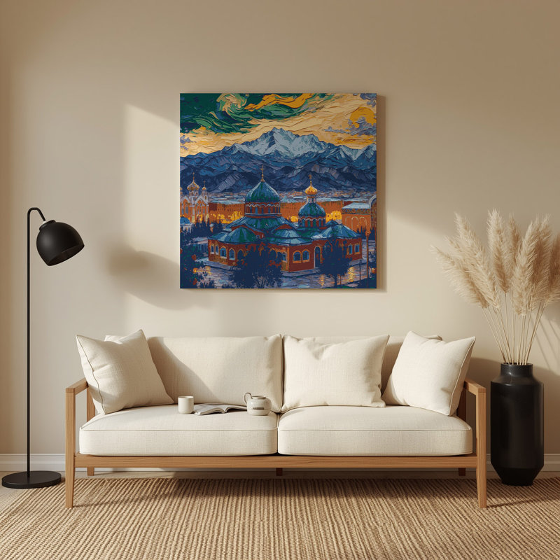Art mural gris en cités villes Almaty, H 144 po x l 144 po x P 0,05 po