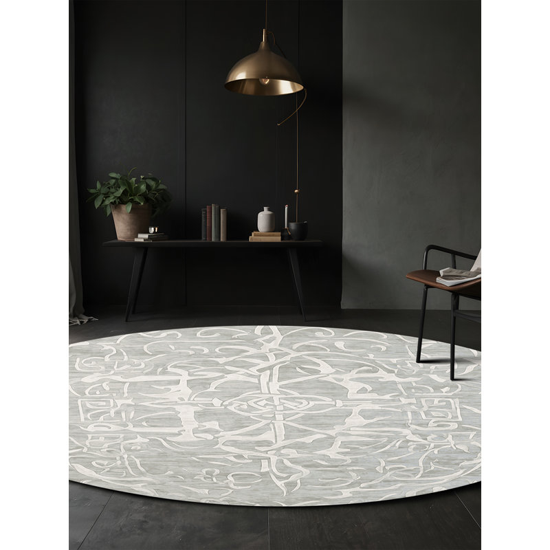 Machine Washable Gray Area Rug, Round 6'