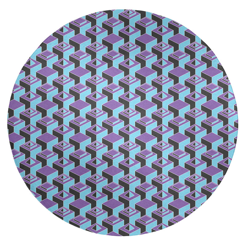 Chenille Geometric Indoor Rug, Round 5'