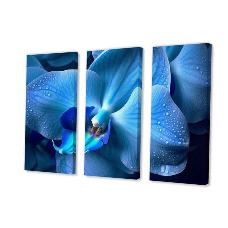 "Blue Exotic Orchids Elegance" sur toile, reproduction de 3 pièces, H 28 po x l 36 po x P 1 po