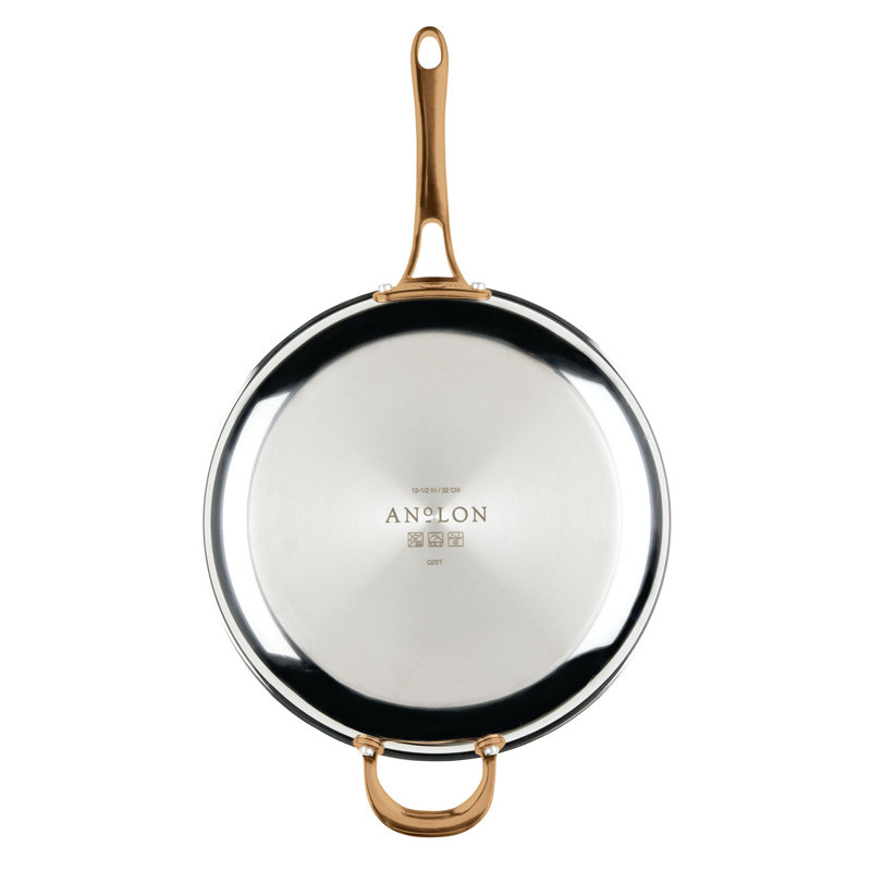 Anolon EverLast Tri-Ply Clad Frying Pan with Lid and Helper Handle, 12.5-Inch, Bronze
