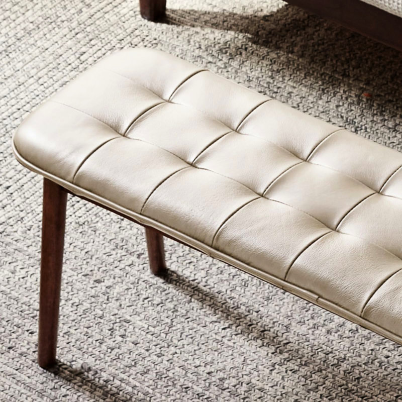Banc rembourré en bois de chêne avec coussin en cuir, cuir de vache importé, rembourrage en éponge douce, multifonctionnel pour la maison, 12 po de largeur, 17,5 po de hauteur, installation solide en cuir de 15 minutes, première couche