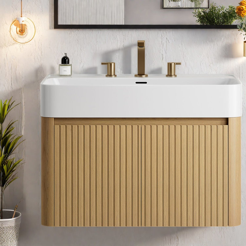 Meuble-lavabo flottant et évier, contreplaqué, rangement de salle de bain moderne, 30"