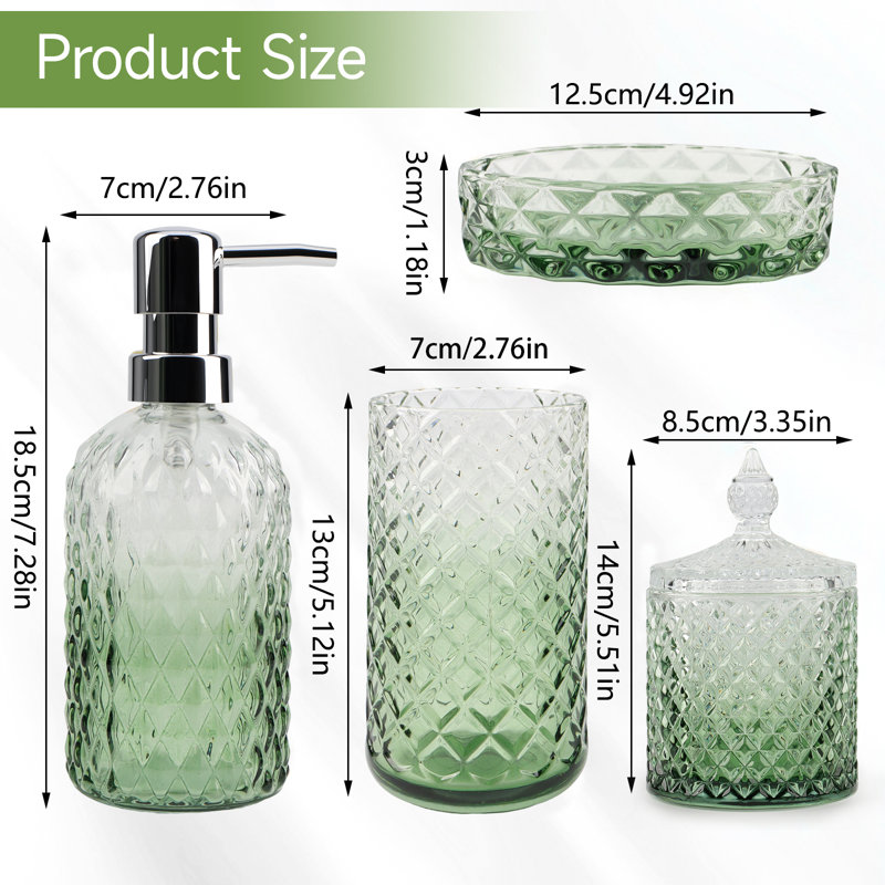 Ensemble d'accessoires de salle de bain 13,5 oz Elegant Diamond, Vert / Argent