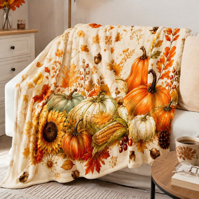 Récolte moisson moisson tournesol motif de maïs, jeté polaire à thème d'automne douillet pour canapé-lit salon décoration intérieure