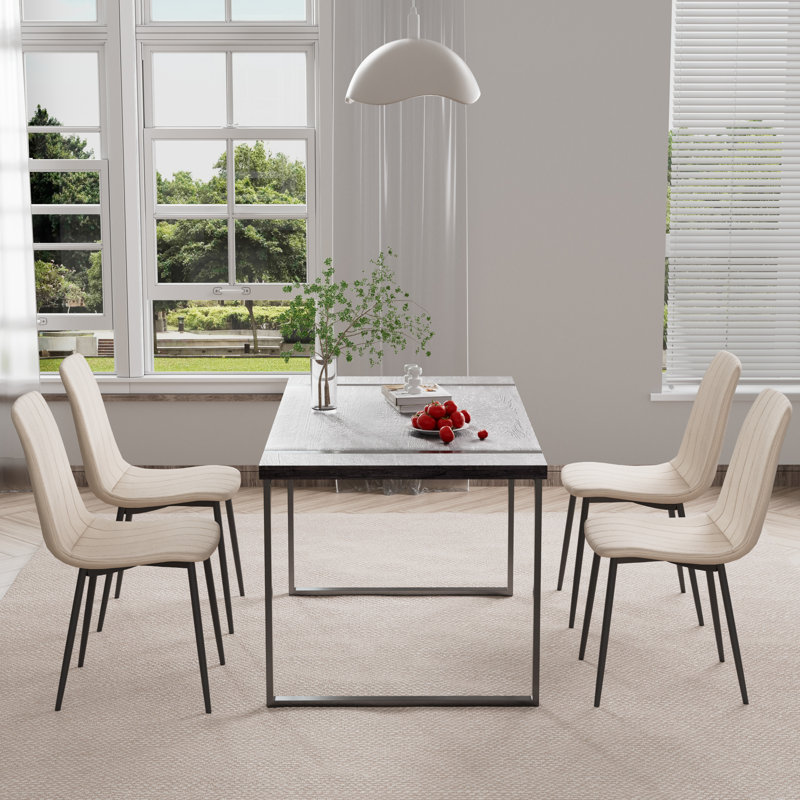 Ensemble de salle à manger, chaises de salle à manger rembourrées de 59 po, Crème, crème