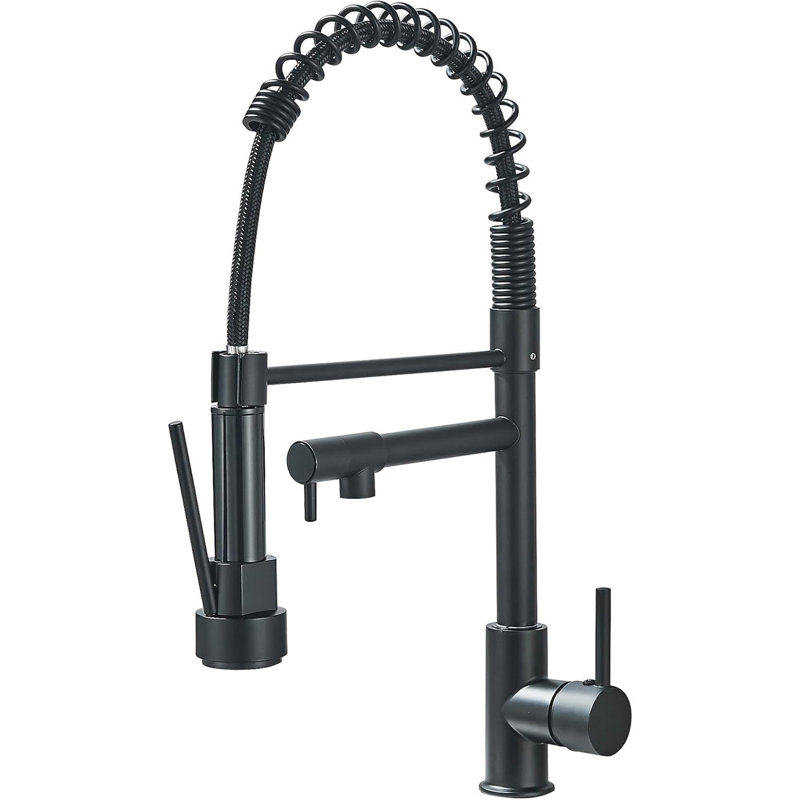 High Pressure Faucet, Telescopic Hand Shower, 360° Swivel Faucet, One Handle Pull-Out Faucet (Brushed), Matte Black