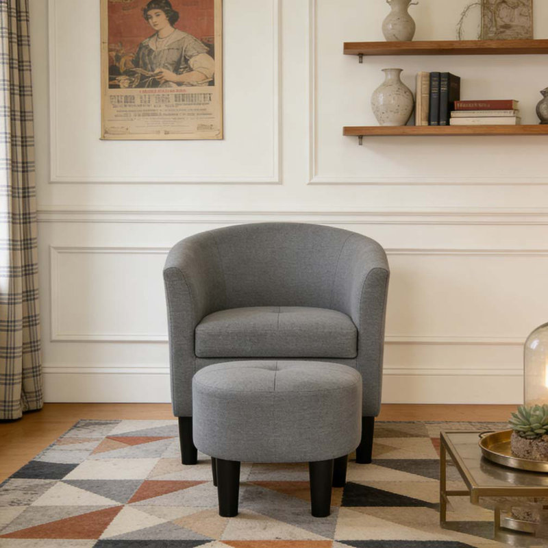 Fauteuil demi-tonneau de 25,5 po en polyester avec repose-pieds