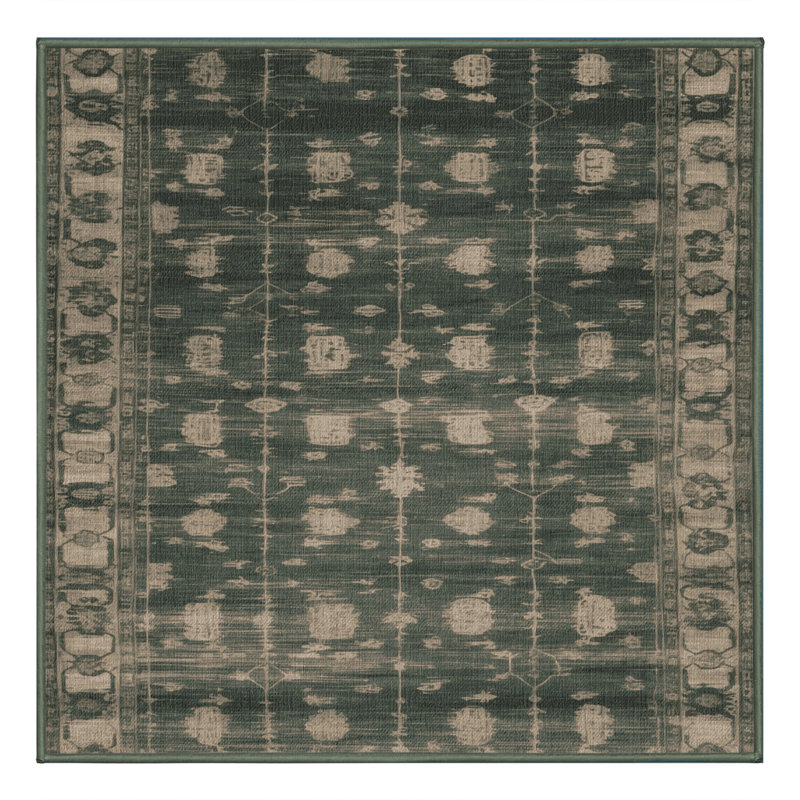 Machine Washable Overdyed Green Area Rug, Square 7'