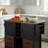 54" Farmhouse Kitchen Island on Wheels with Drop-Leaf, Power Outlet & Wine Rack | Black Mobile Prep Station, Breakfast Bar & Home Server-1288968549