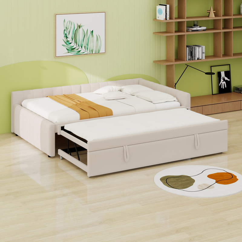 Canapé-lit rembourré avec lit gigogne escamotable, Beige