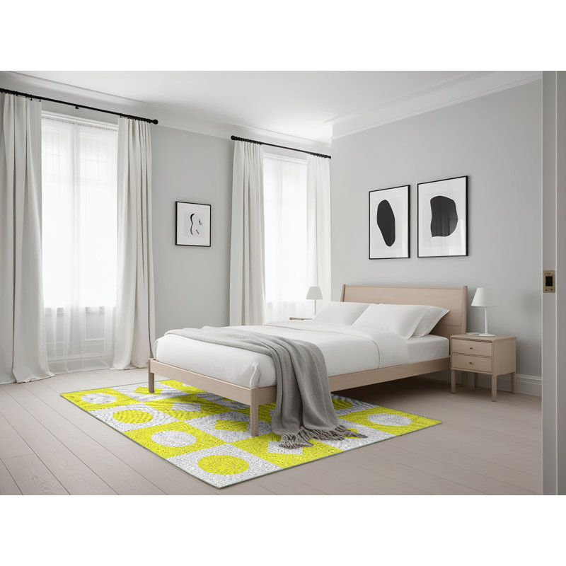 Tapis jaune géométrique, Rectangle 5 pi x 7 pi