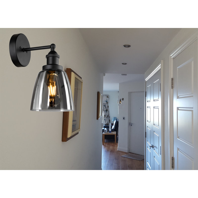 Gaige 1-light Dimmable Industrial Style Armed Sconce Wall Light, Smoke