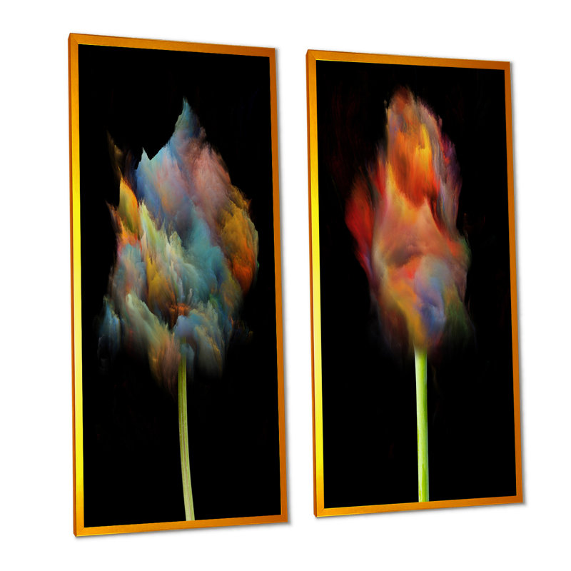«Blooming Multicolor Fractal Flower VI», ensemble de 2 reproductions sur toiles, H 40 po x l 40 po x P 1 po, Cadre photo doré