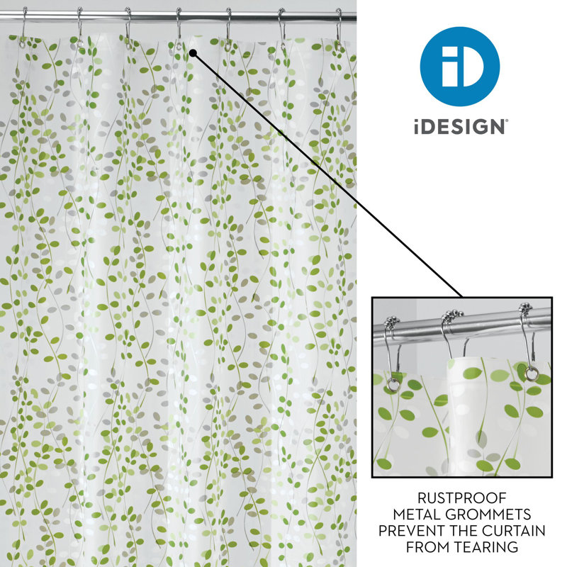 Green and White Semi-Sheer PEVA Shower Curtain with Liner