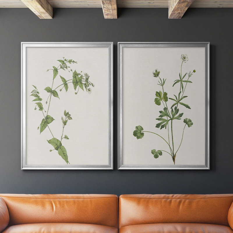 Toile encadrée de qualité supérieure Wispy Botanical I - prête à être accrochée, H 41,25 po x l 61 po x P 1,25 po, Argent