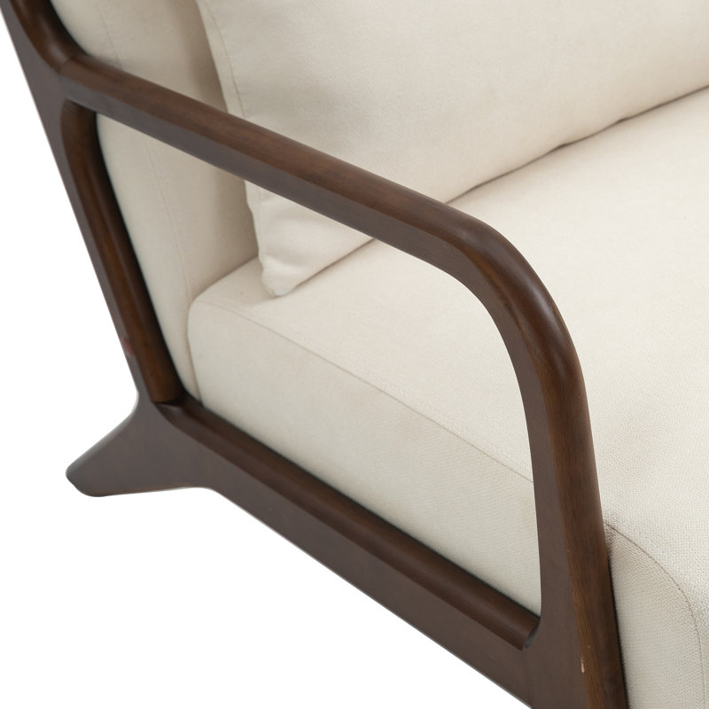 25.6'' Wide Mid Century Upholstered Solid Wood Accent Chair with an Extra Pillow, White