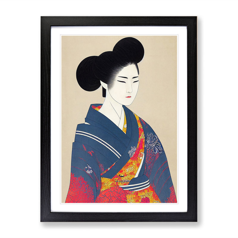 Traditional Geisha No.4 - Wall Art, Black Framed, 66cm H x 48cm W, White