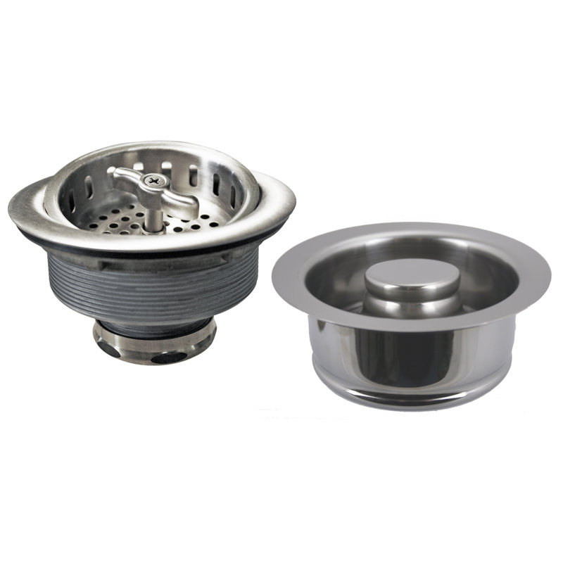 Kitchen Sink Basket Strainer with Waste Disposal Flange and Stopper Set, Satin Nickel