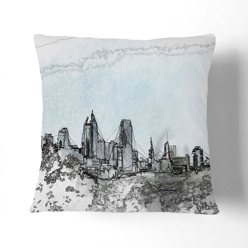 Philadelphia Skyline Cushion with Filling, White, 55cm H x 55cm W x 20cm D