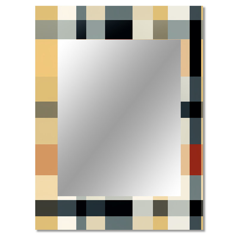 Black And Cream Plaid Sophistication - Plaid  Large Mirror, Plaid Decorative Wall Mirror, Printed Metal Art, 40" x 30"