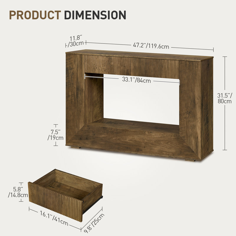 Farmhouse Entryway Table, Fluted Console Table With Storage, 47” Hallway Accent Desk, Handle-Less Drawers