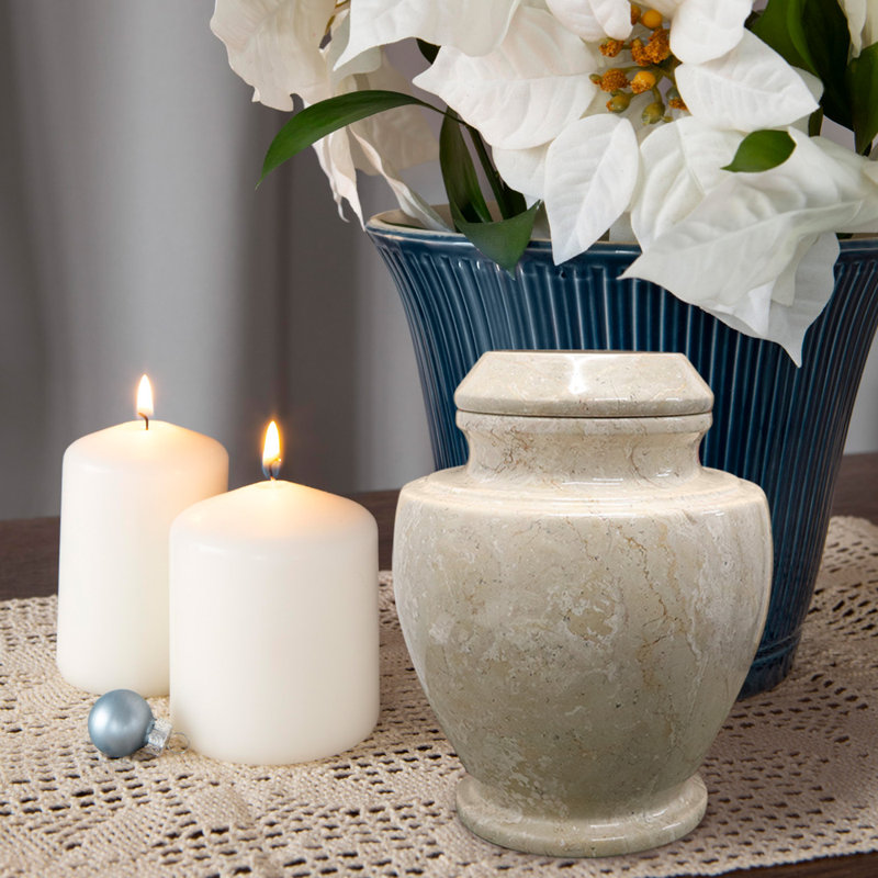 Decorative Marble Cremation Urn For Adults, Golden Wheat Marbled Pattern, Large Capacity