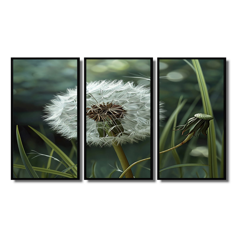 Hopkinton - ensemble d'art mural pissenlit, Cadre flottant noir, H 40 po x l 60 po x P 1 po
