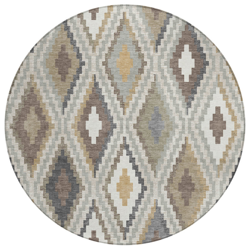 Machine Washable Indoor/Outdoor Aten ACN2331 Diamond Rug, Round 8'