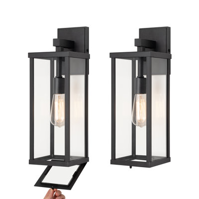Olar Classic 18'' H 1-Light Outdoor Wall Sconce, Black Rectangular Metal Frame with Clear Glass Shade, Waterproof