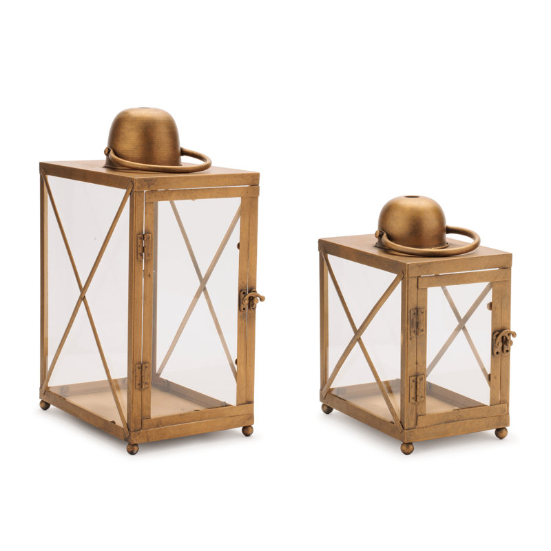 Lanterne classique en métal et verre à barre transversale (ensemble de 2)