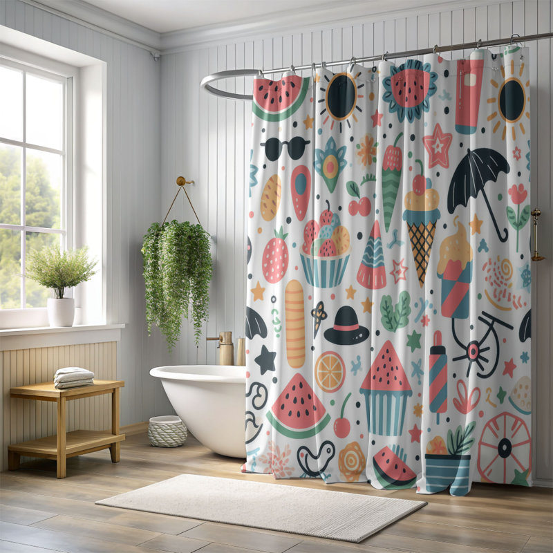Funky Summer Fun - Rideau de douche standard 1 pièce, H 74 po x l 71 po