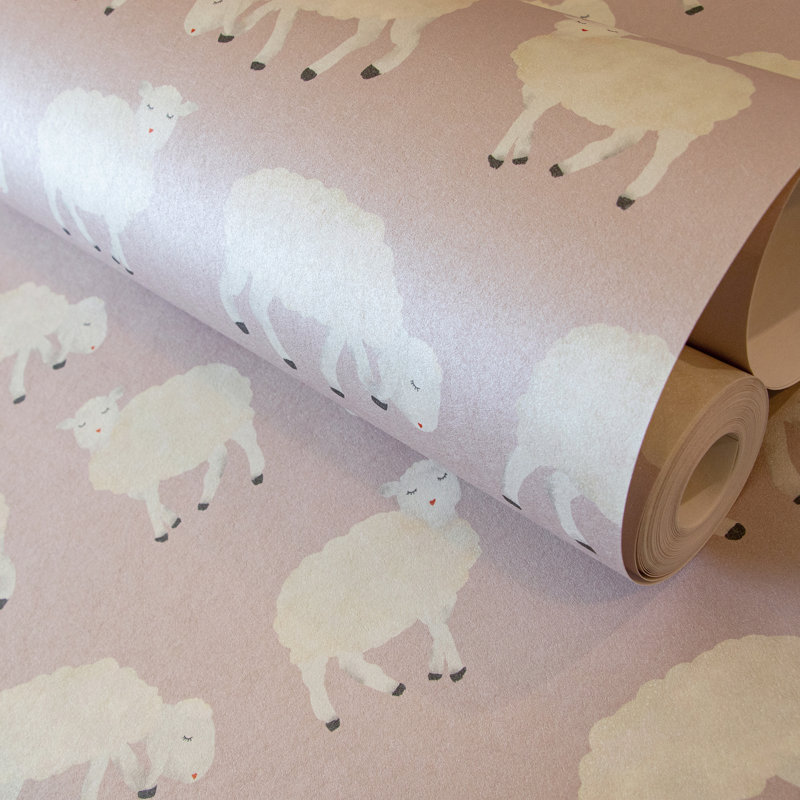 Great Kids Collection Smooth Glitter Sweet Sheep Wallpaper Roll, Rose
