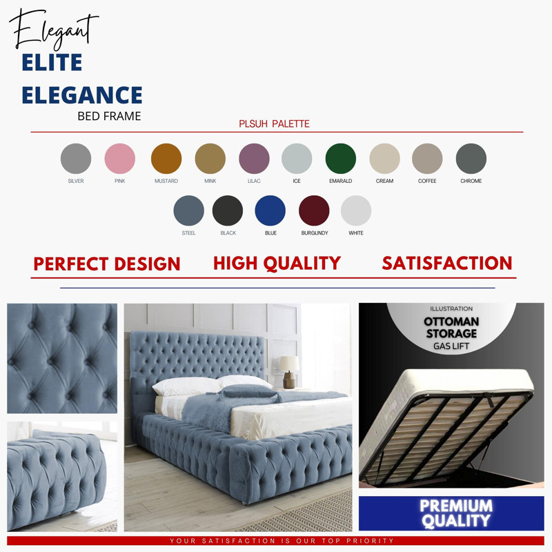 Elite Elegance Ambassador Ottoman Storage Bed - Premium Upholstered Velvet Bed Frame with Tall Headboard, Kingsize (5')