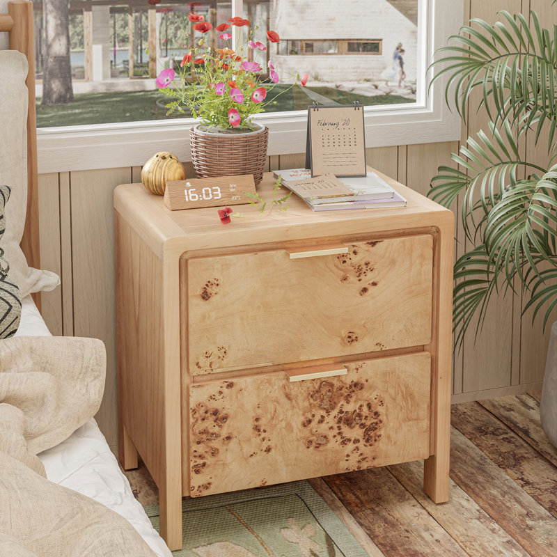Manish Rustic Farmhouse 2 - Drawer Nightstand with Burl Finish, Natural