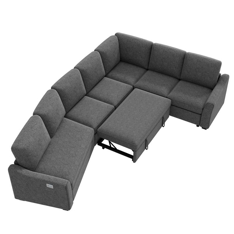 Canapé-lit modulaire 3 pièces avec lit gigogne Ginelie, canapé-lit moderne en L avec port de chargement USB, canapé modulaire