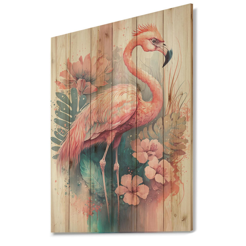 Corena, superbe art floral flamant II - impression, H 20 po x l 12 po x P 1 po
