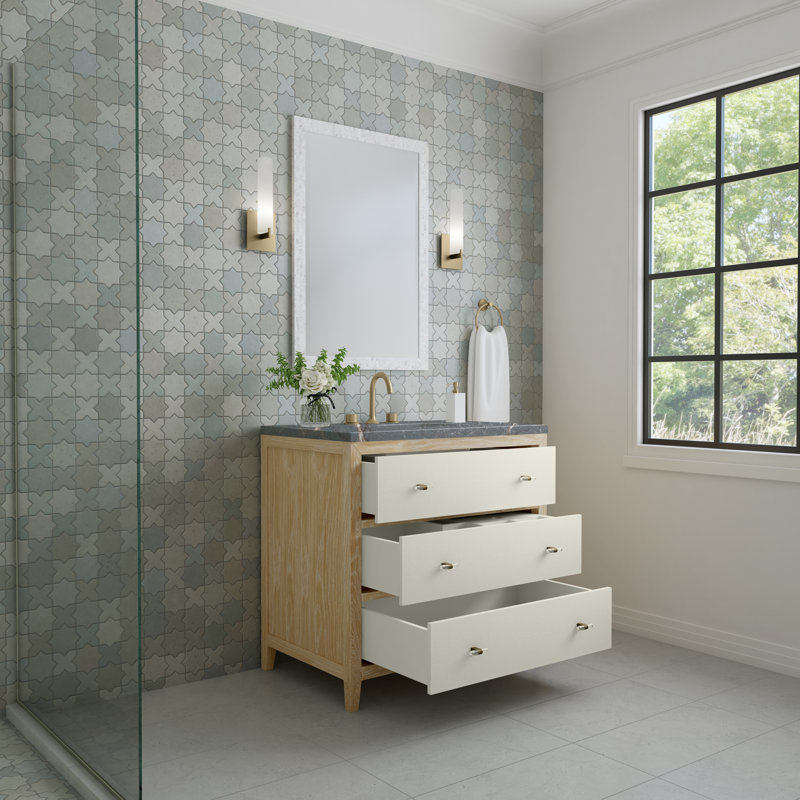 Celeste 36'' Single Bathroom Vanity with Solid Surface Top, Parisian Blue, 8" Widespread