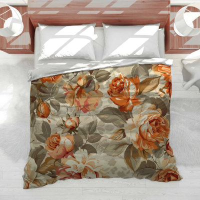 Orange Roses Botanical Cotton Blend Comforter