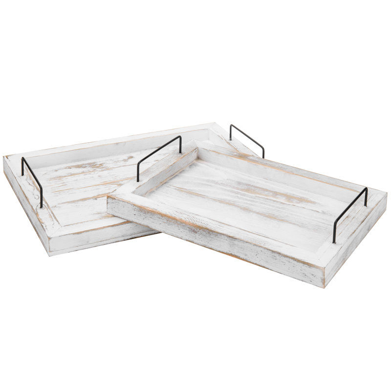 2 Piece Ottoman/Coffee Table Serving Tray Set, White