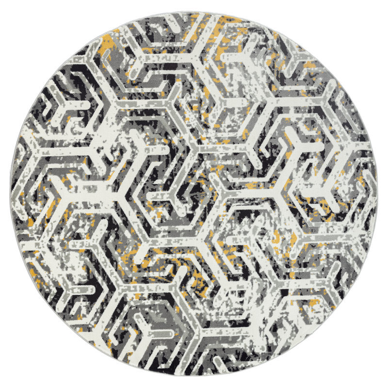 Tapis crème / gris Devola, Rond 6 pi 11 po