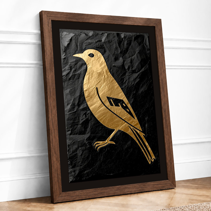 Golden Bird Profile Japandi - Framed Print, Walnut, A1 - 84.1 x 59.4 cm