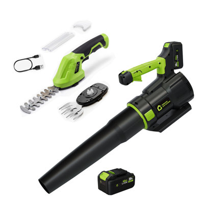 Cordless Garden Tool Combo Kit, 20V ABS Leaf Blower & 7.2V 2-in-1 Handheld Lawn Trimmer with ABS & Metal Blades