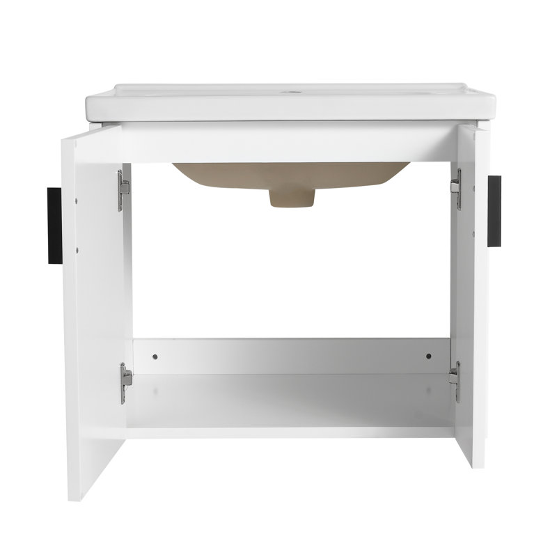 Ensemble de meuble-lavabo simple 23,84 po avec plateau en céramique Ivans, Blanc