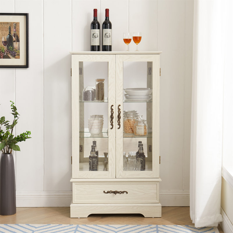 Exquisite Lighted Glass Display Cabinet With Versatile Storage, White